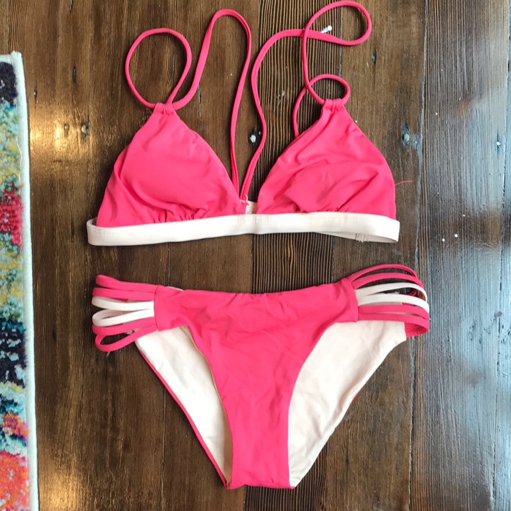 L space pink and tan bikini set